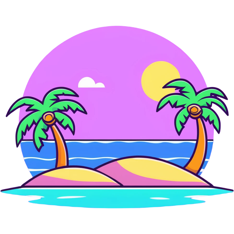 tropical island with palm trees and ocean emoji