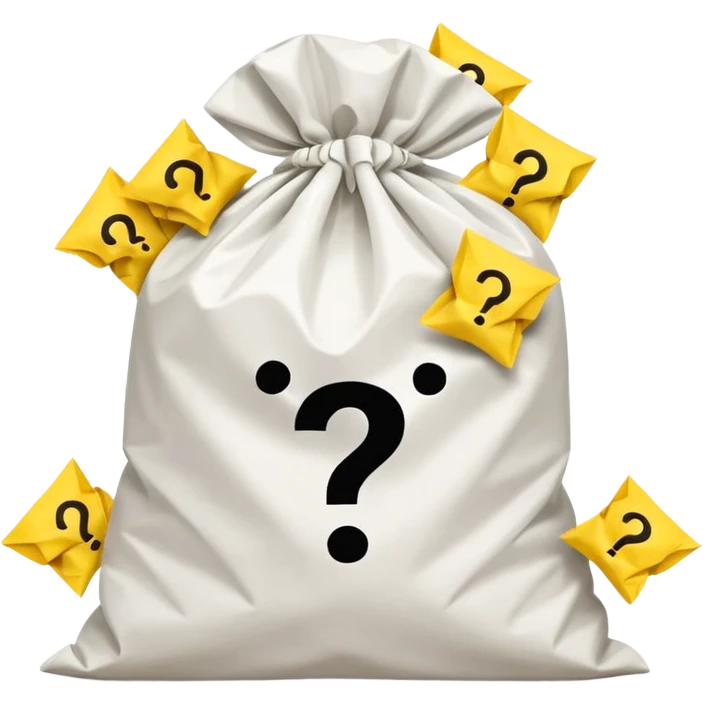 white goodiebag with yellow questions mark boxes stuffed in it emoji