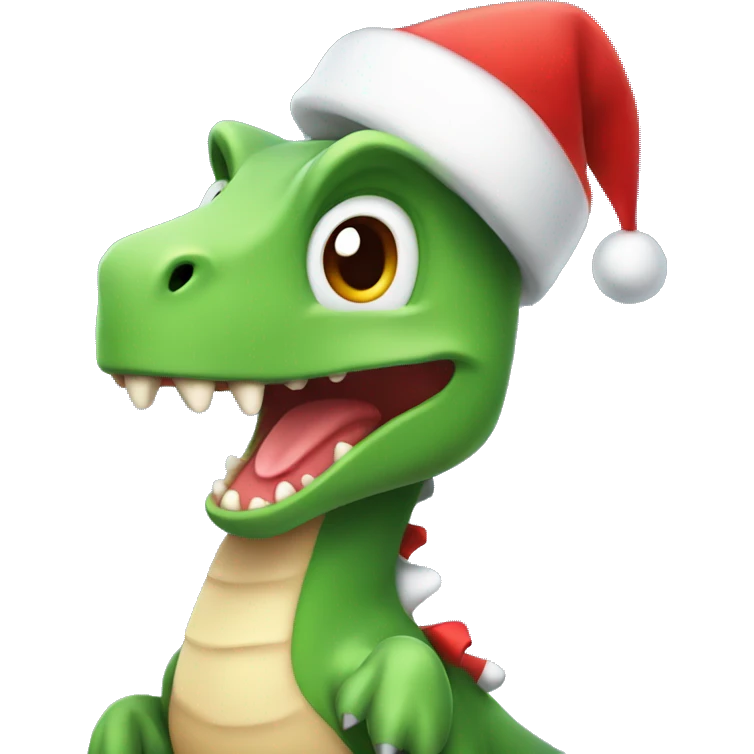Cute dinosaur with Christmas hat emoji