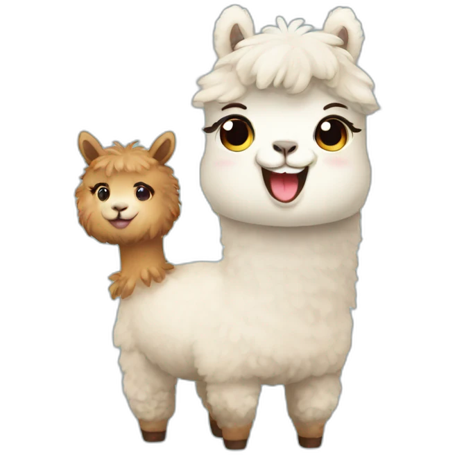 Happy alpaca with cute girl emoji