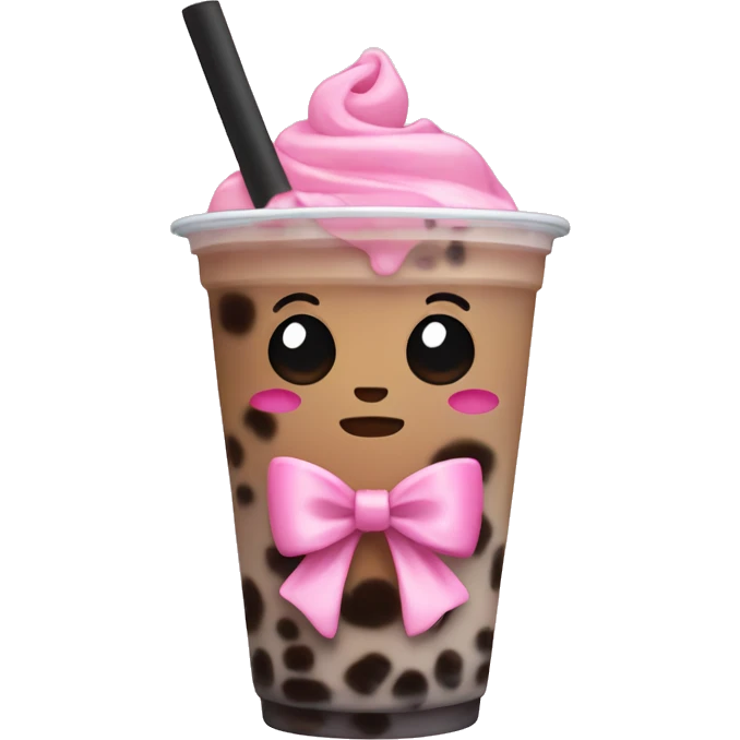 boba tea wearing pink bow emoji
