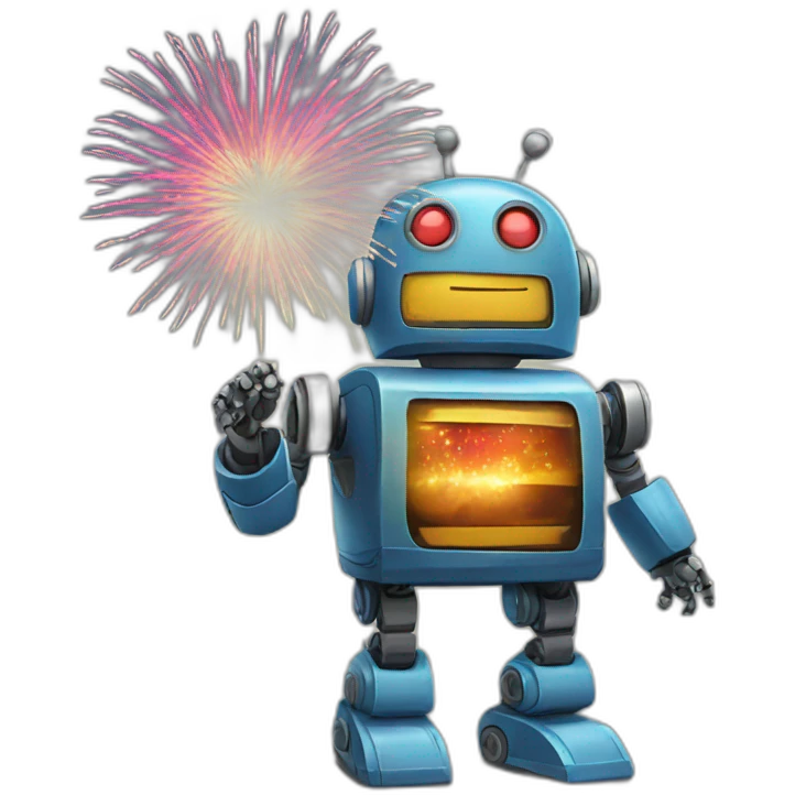 robot with fireworks emoji