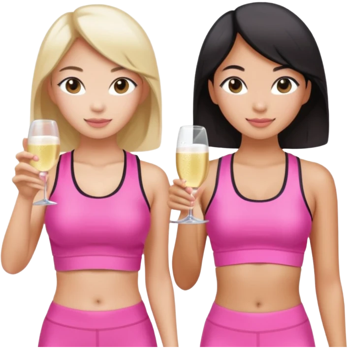 two girl pink pilates prosecco 1 asian 1 white emoji