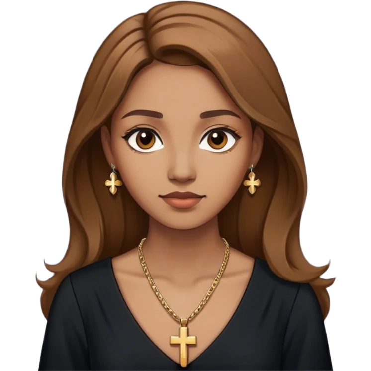 Praying woman with light brown hair wearing a cross necklace and a long black dress emoji