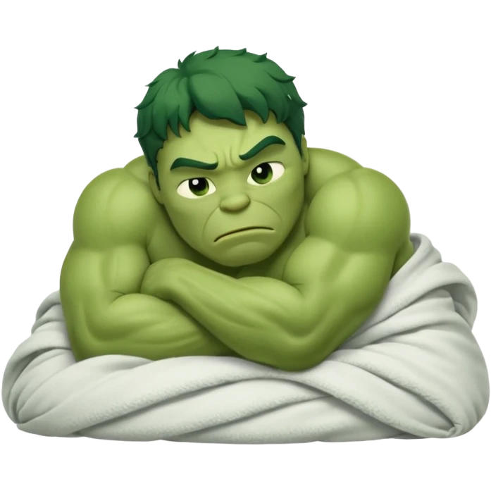Incredible hulk curled up like a cat sleeping lying down in bed under blanket eyes closed emoji