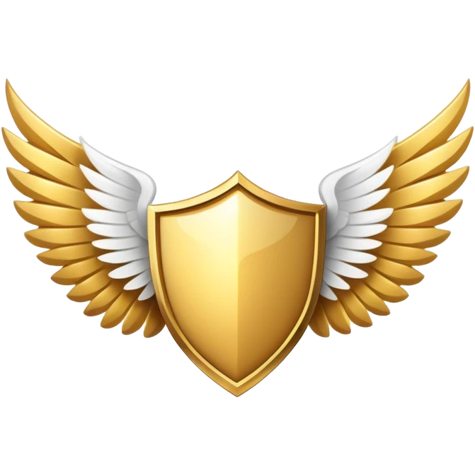 Gold shield with white wings and a VIP text label positioned below the center of the shield, simplified clean design emoji