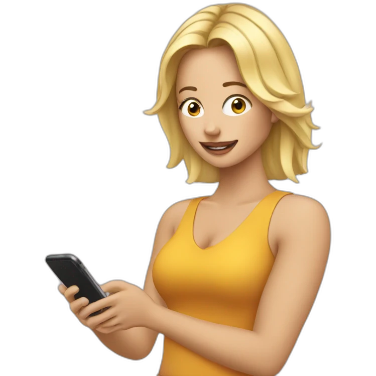 blonde woman on her phone doing durf emoji