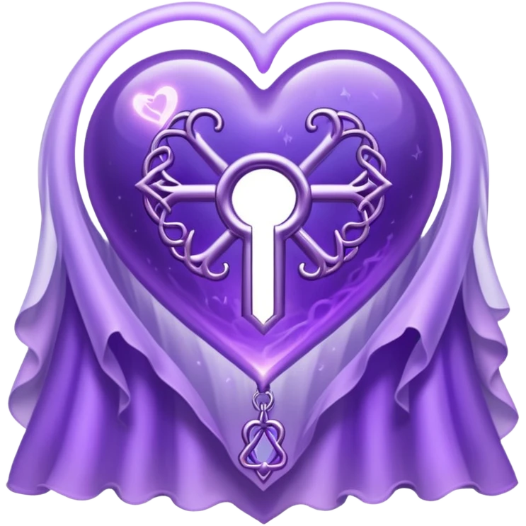 Purple ethereal occult heart floating, glowing key-like sigil at its center, veil-like mist, liminal mystical aesthetic emoji