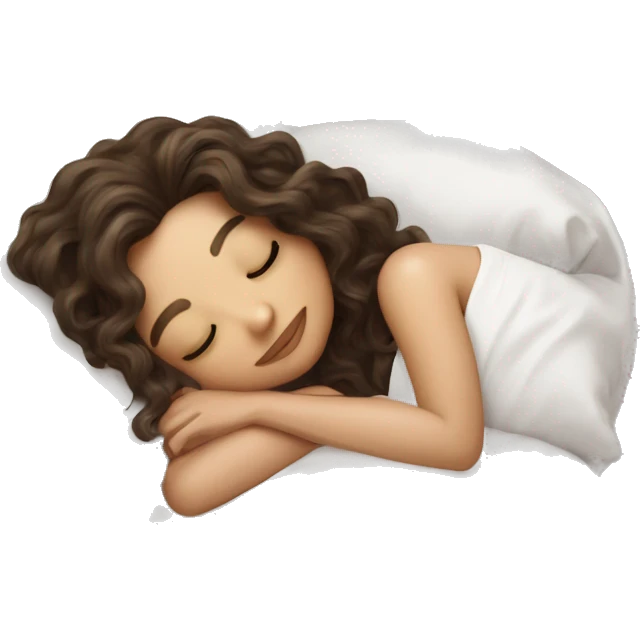 brunette shoulder length wavy hair girl sleeping beautifully with a silk pillow emoji