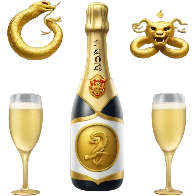 Coat of arms with golden serpent, New year 2025,champagne emoji