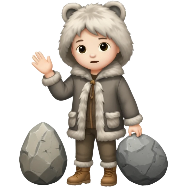 a full body of kid wearing fur clothing, playing stone



















 emoji