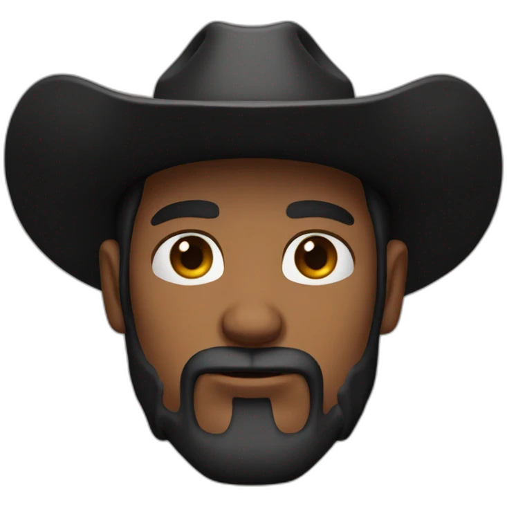 Cow boy with grown hair and scars on face and serious face with a black hat and black beard emoji