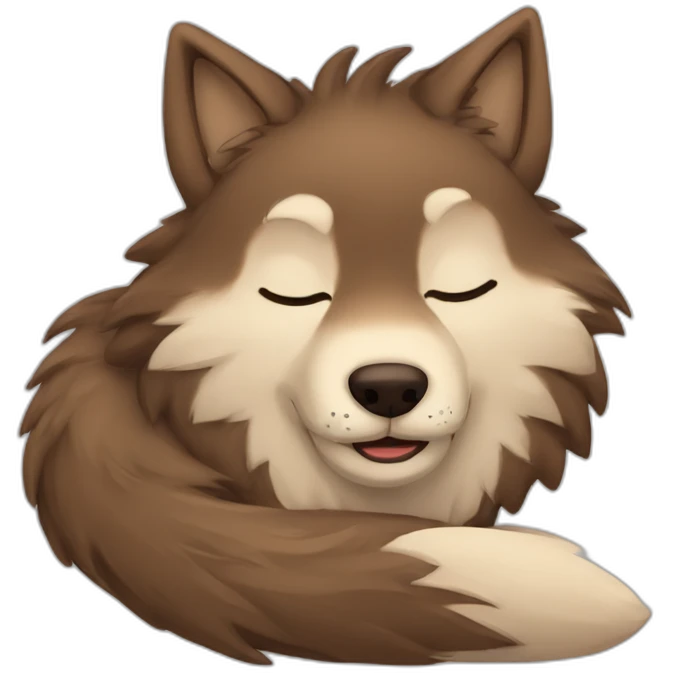 Brown cute Wolf furry sleeping emoji