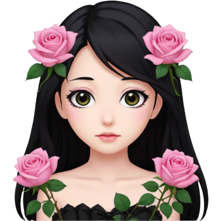 pastel anime woman with pink roses emoji