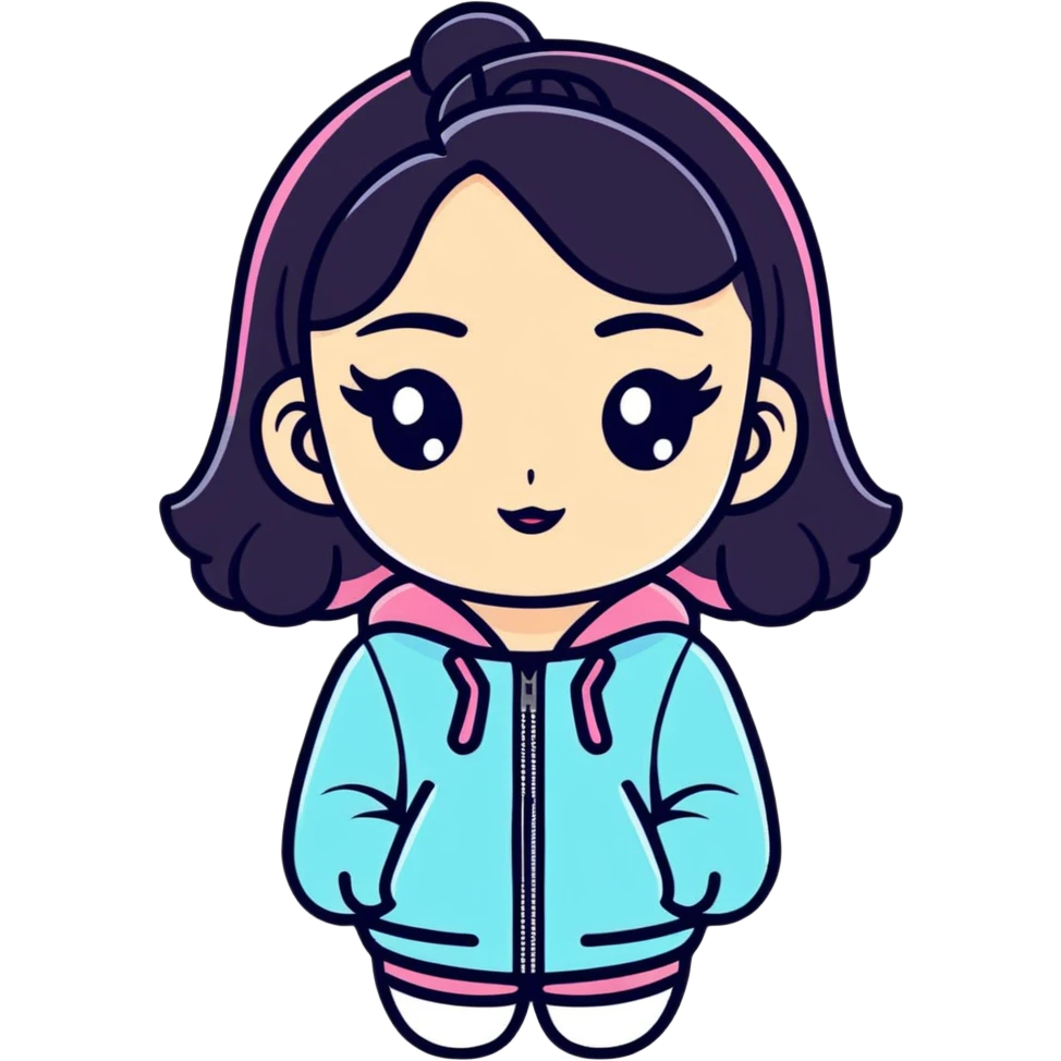 Charli XCX as a sticker, cute and cartoonish, kawaii style emoji