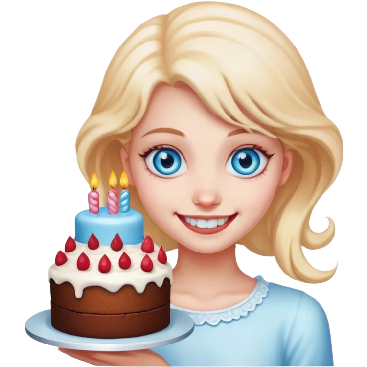 smiling girl with creepy cake blue eyes emoji