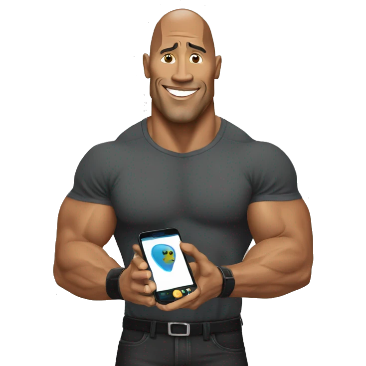 the rock with a mobile phone emoji