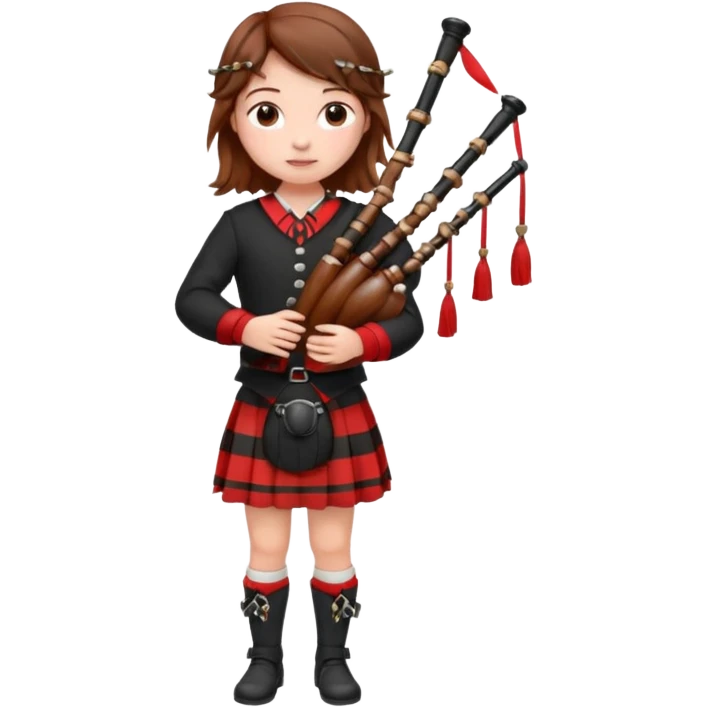 scotch girl playing bagpipe full body red black striped skirt emoji