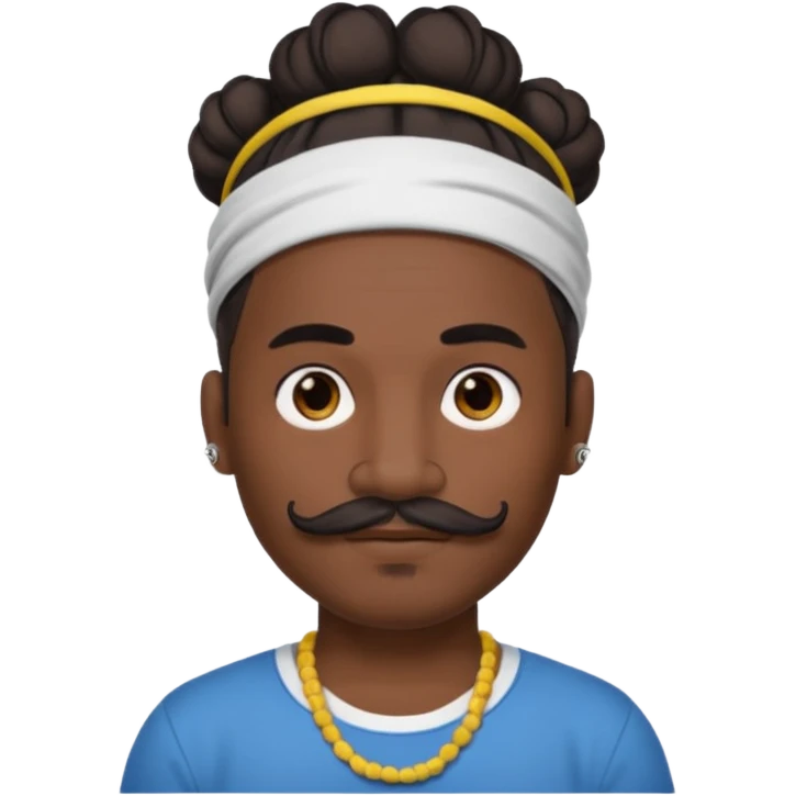 single big bun hair man and mustache and face tattoos very heavy and headband emoji