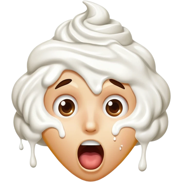 surprised face with whipped cream splattered across the face, mouth wide open emoji