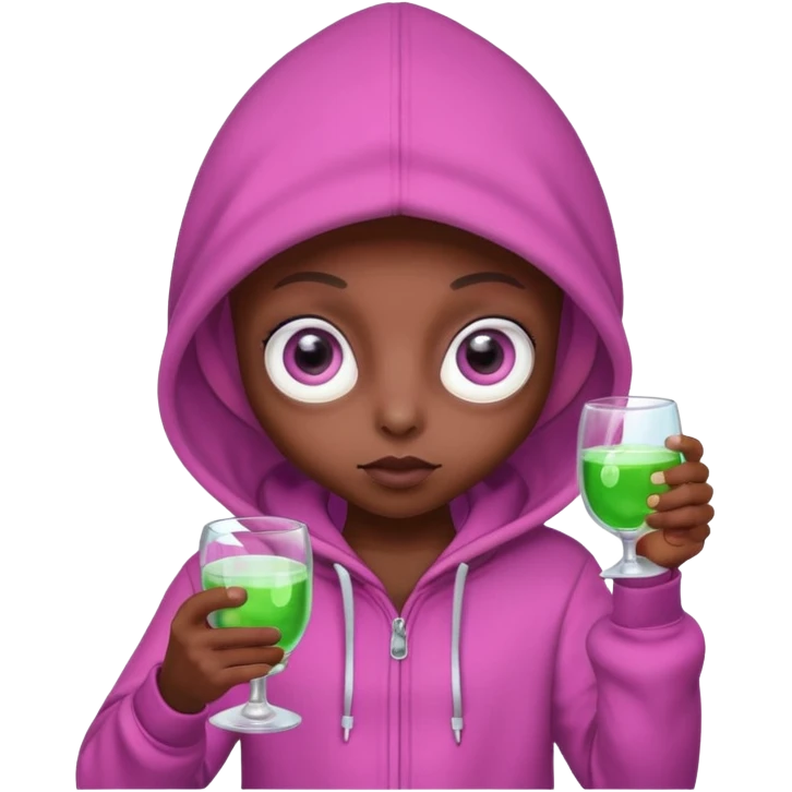 Aliens Pink dark skin, hoodie, cute big eyes, glass emoji