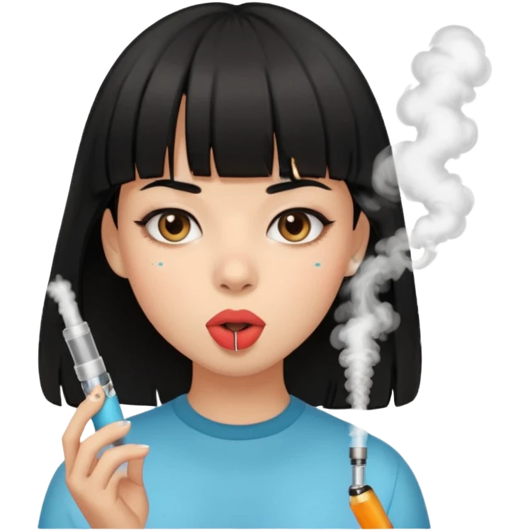 black haired girl with bangs with vape in her mouth emoji