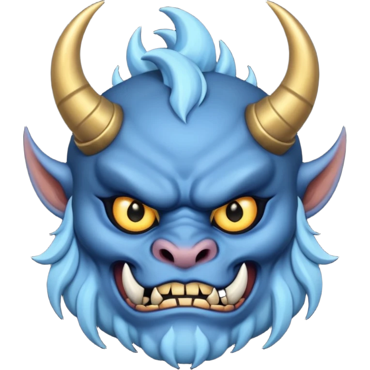 blue oni with black and gold eye. has black horn emoji