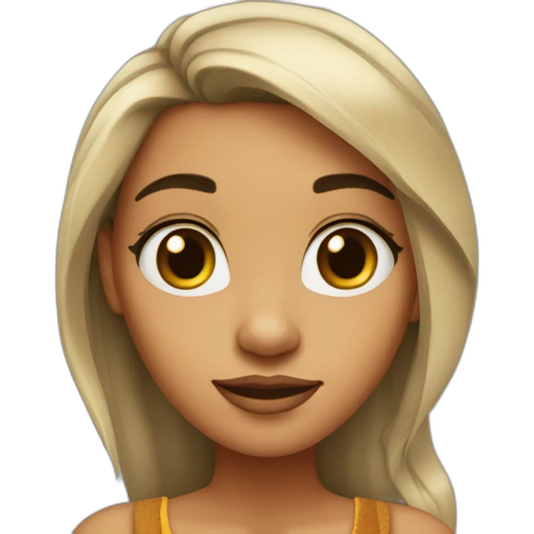 Girl, white skin, black straight hairs, black eyes with lion king emoji