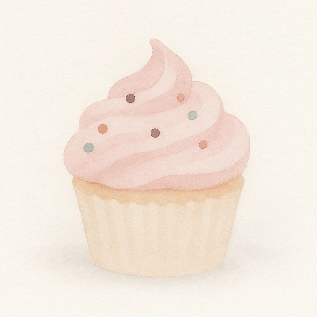 cupcake with pink icing and sprinkles, gentle gradients, light background, watercolor art style emoji