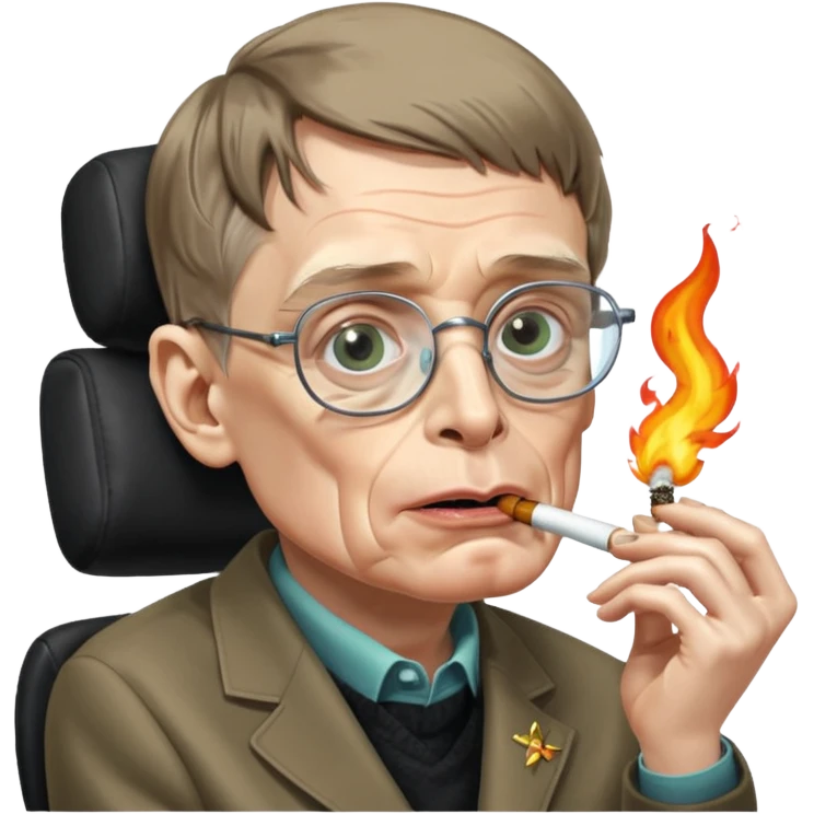 make an emoji of stephen hawking smoking weed, rolling his eyes like undertaker and spitting flames emoji