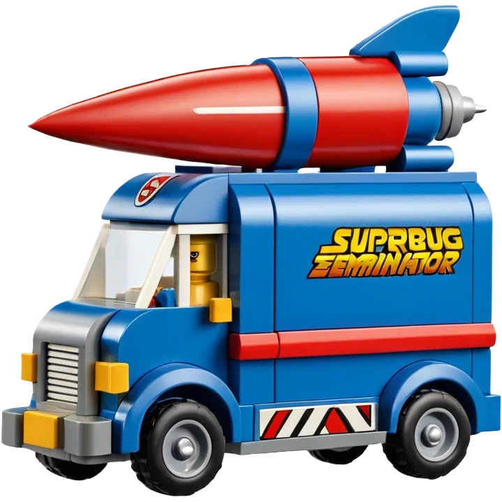 Heroic Lego SuperBug Ron’s exterminator superminator antique rocket powered moving van (motto: Killing bugs is fun) emoji