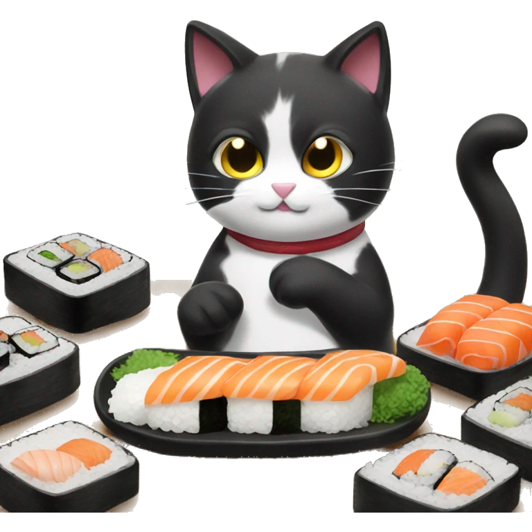 Texudo black and white cat eating sushi  emoji