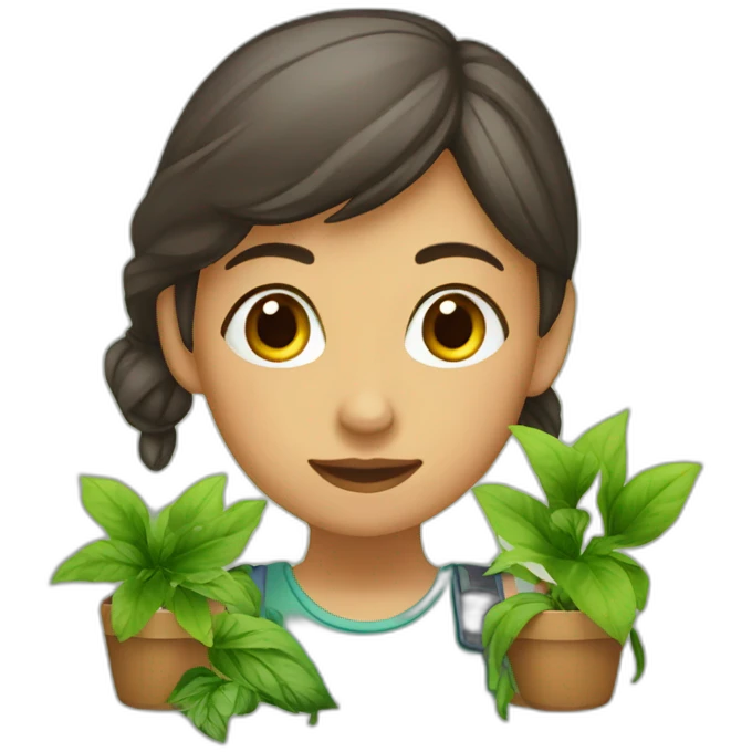 jeune fille entourée de plantes emoji