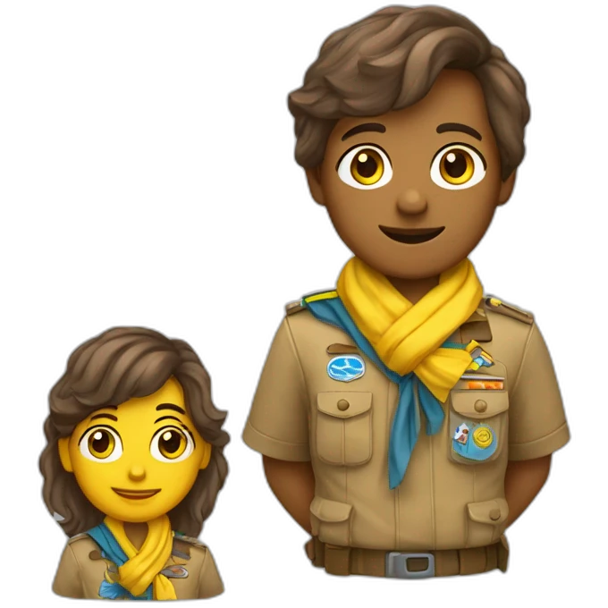 Un scout avec les cheveux marron et un foulard jaune et bleu  emoji