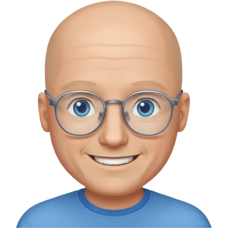 I want a twitch emoji style of a bald man with glasses and blue and gray eyes emoji