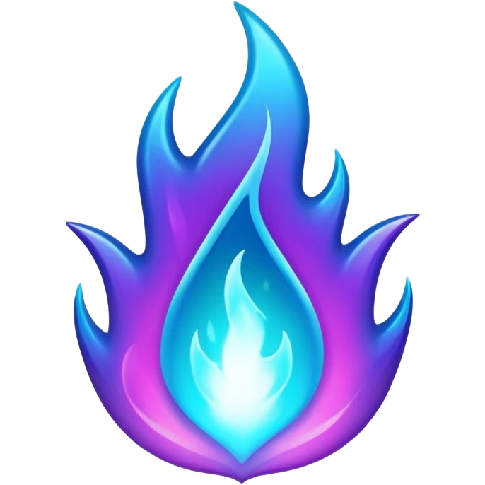 Magic glowing neon-Cyan-purple-gradient iridescent exotic magical glossy glassy burning blue-purple-flames fire will-o’wisp emoji