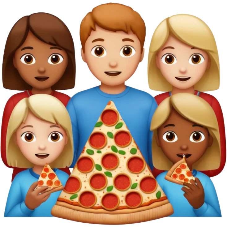 Pizza with, three girls and four boys emoji