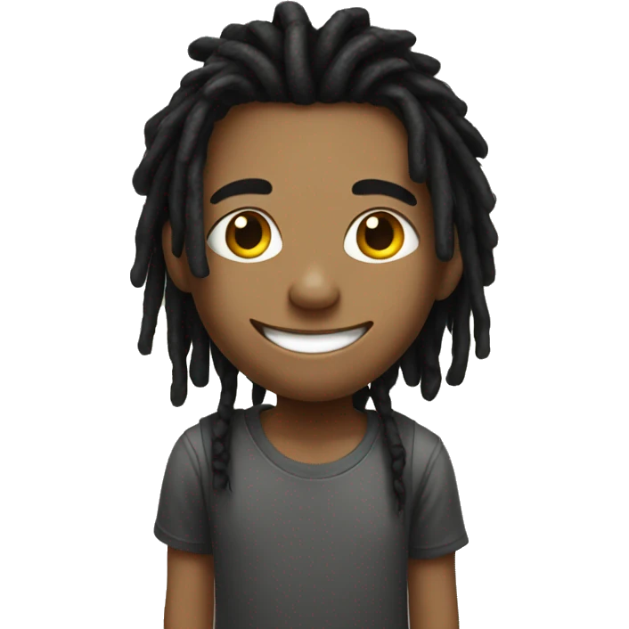 smiling boy in t-shirt with black dreads emoji