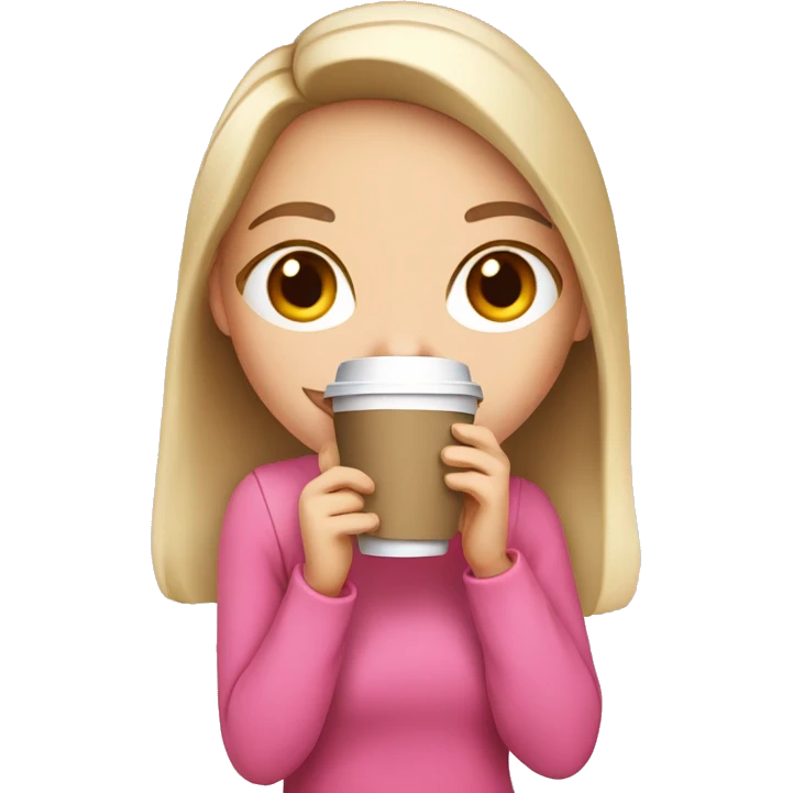 A white skin girl with pink top drinking coffee emoji
