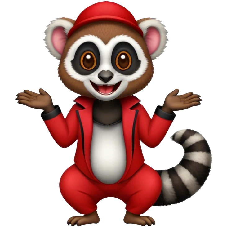 laughing lemur in red and black clothes emoji