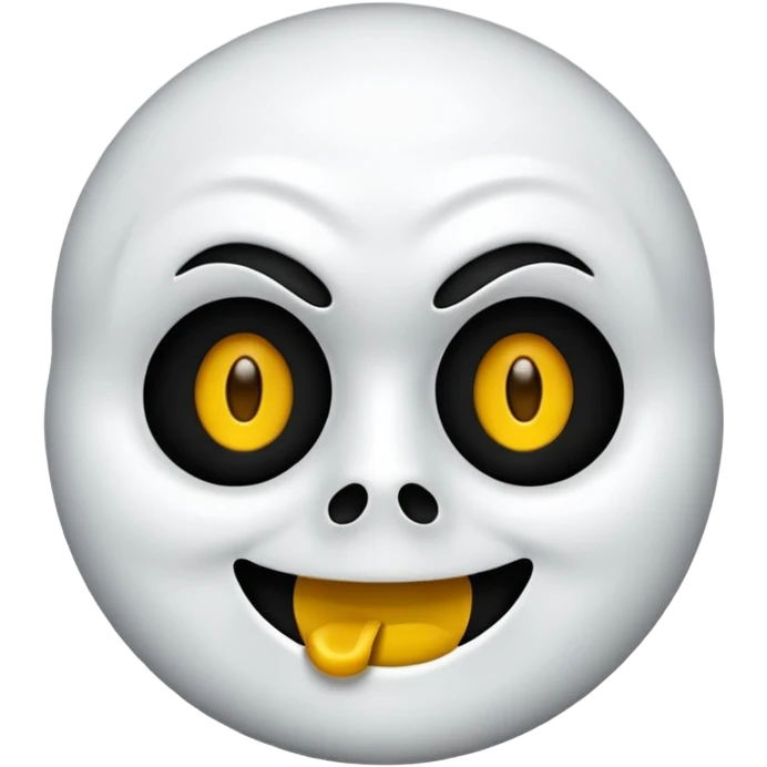 Um emoji estilo iOS do Ghostface, com sua icônica máscara branca e olhos e boca pretos, mas com um sorriso feliz. Ele usa um capuz preto e a forma geral do emoji deve ser arredondada e simplificada, semelhante a outros emojis do iOS. O fundo é transparente. emoji