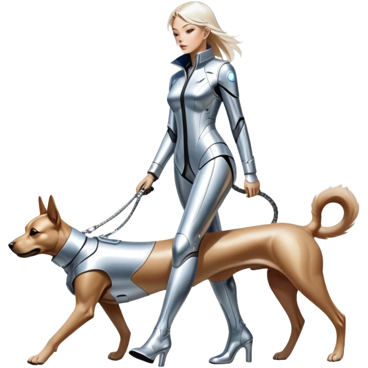 Sorayama girl walking a dog emoji