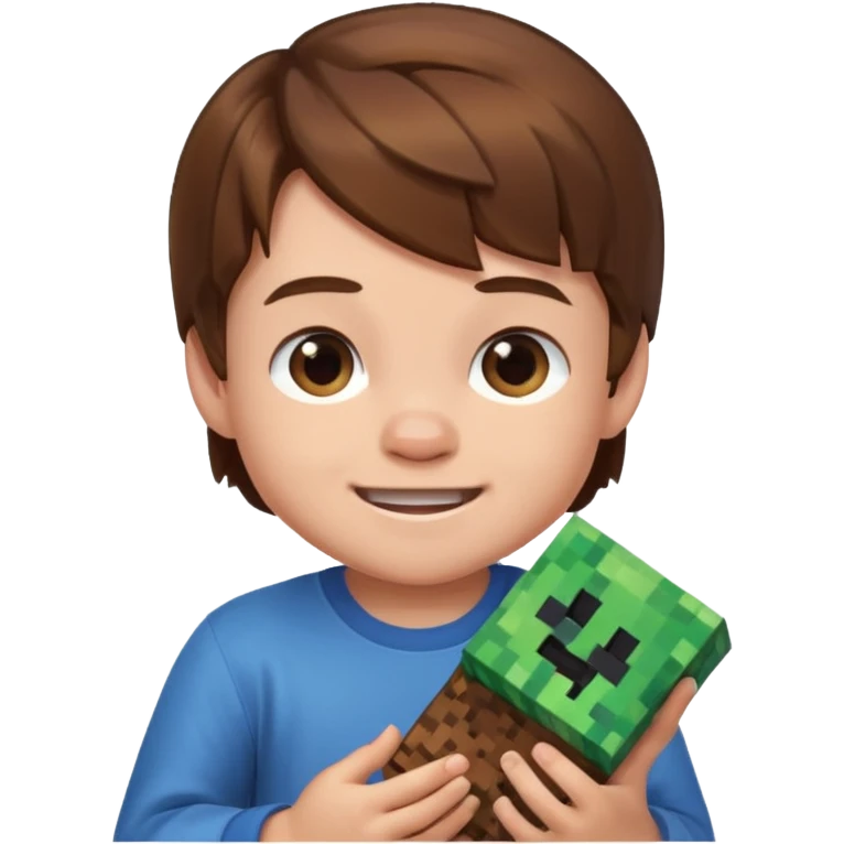 Baby boy with brown hair playing Minecraft  emoji