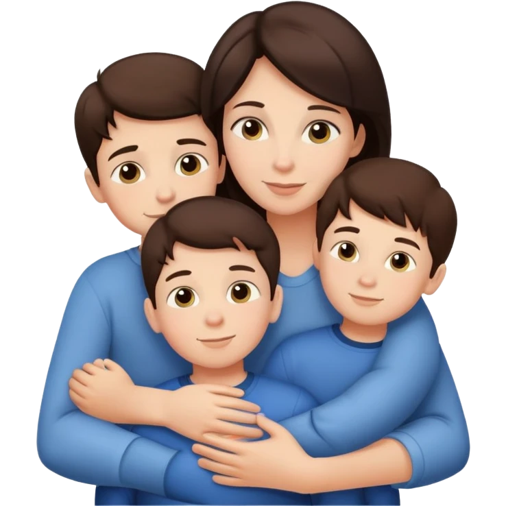 Brunette mom hugging 3 sons  emoji