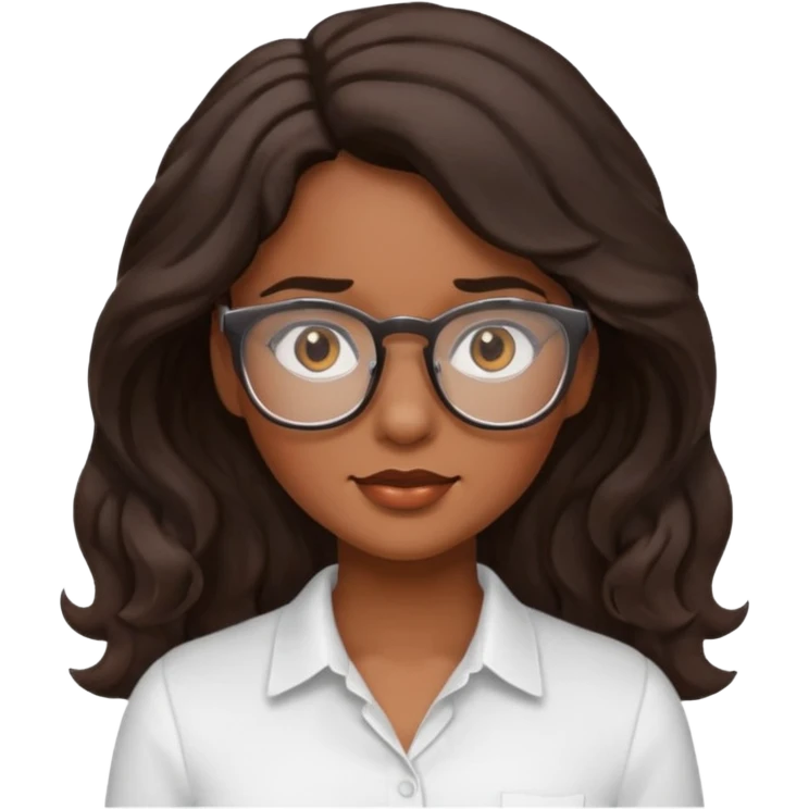 Emoji of a wavy hear dark young woman with glasses and a white shirt emoji