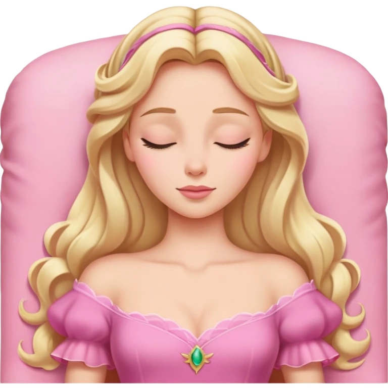 extremely minimal Aurora Sleeping Beauty from hips up, simple pink dress shape, basic blonde hair outline, few facial details, ultra simplified emoji