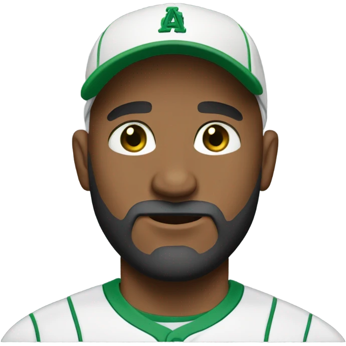 What Bald man with beard and green eyes wearing base cup emoji