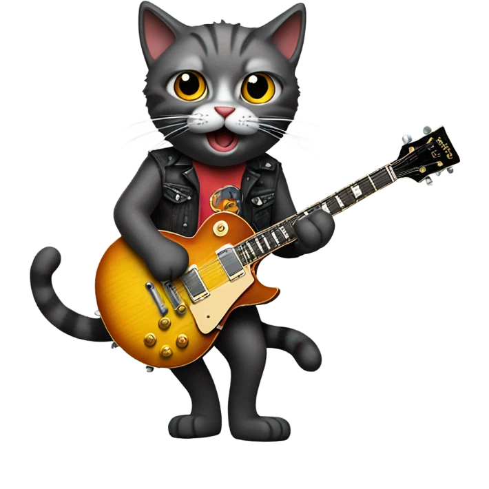 Crazy cat playing a Gibson Les Paul guitar emoji