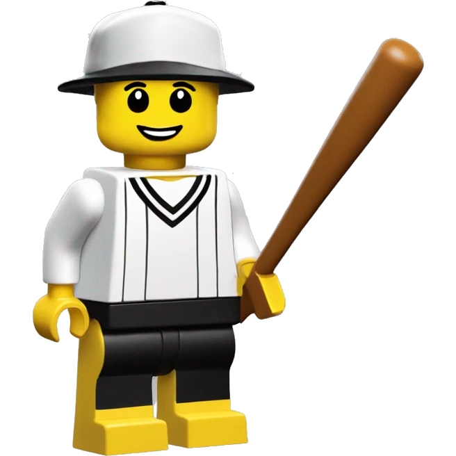 Yellow skin with a white t shirt and black pants Lego minifigure with a classic lego baseball cap emoji
