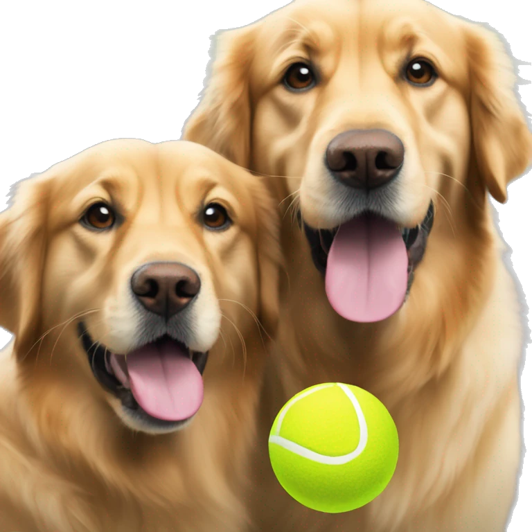 two golden retrievers with tennis ball in their mouths emoji